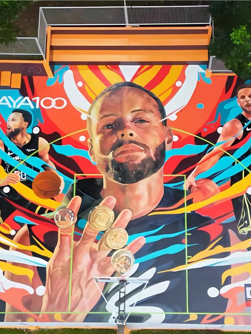 体育娱乐-令人惊叹！勇媒晒菲律宾一处“库里”主题的涂鸦球场